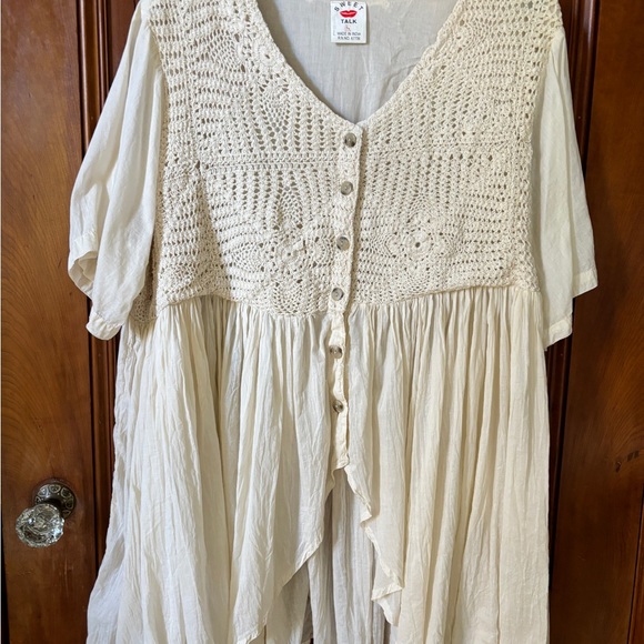 VINTAGE CREAM BOHO CROCHET KNIT ROMANTIC BLOUSE - SIZE 1X - Picture 3 of 16